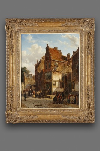 Cornelis Springer (1817-1891 Marchands dans une ruelle ensoleillé - Tableaux et dessins Style 