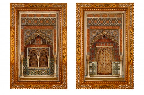 Paire de maquettes murales d'architecture espagnole de l'Alhambra, 1899