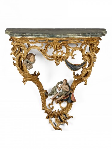 Console allemande Louis XV en bois doré, d'après un dessin de Franz Xaver Habermann