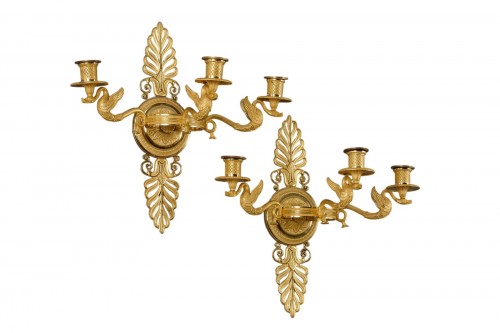 Paire d’appliques à trois bras de lumière d’époque Empire