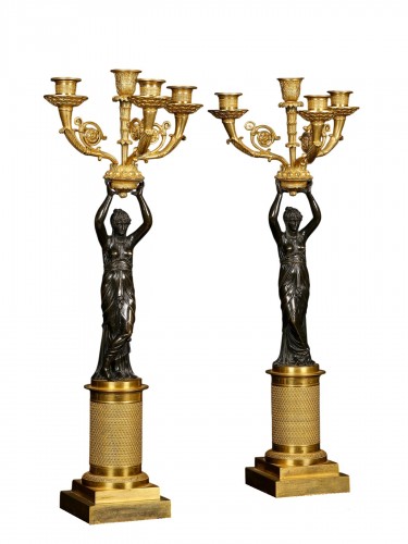 Paire de candélabres à quatre bras de lumière d’époque Empire