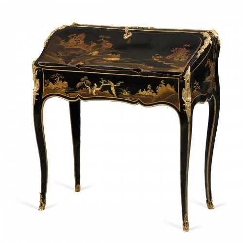 A Very Fine French Ormolu Mounted European Lacquered Bureau en Pente