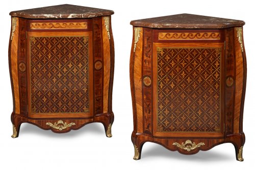 Pair of French Transitional Corner Cabinets