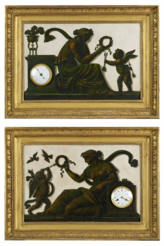 French Clock and Barometer with Trompe l’Oeil Decoration, Piat Joseph Sauva