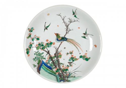 Chinese  Famille Verte Plate Decorated with Birds, China Kangxi