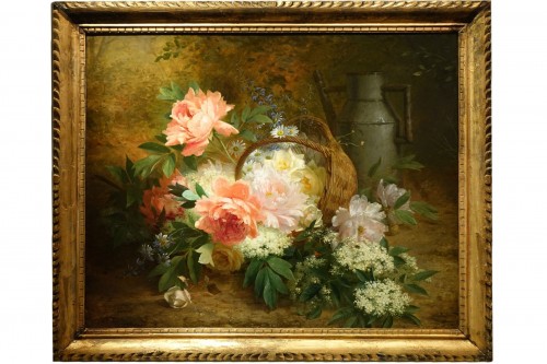 Nature morte au panier de fleurs et arrosoir - Jules MEDARD, vers 1890