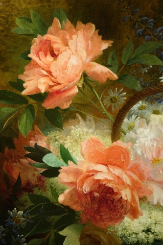 Tableaux et dessins Tableaux XIXe siècle - Nature morte au panier de fleurs et arrosoir - Jules MEDARD, vers 1890