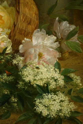 Nature morte au panier de fleurs et arrosoir - Jules MEDARD, vers 1890 - La Crédence
