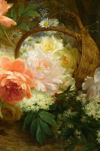 Antiquités - Nature morte au panier de fleurs et arrosoir - Jules MEDARD, vers 1890