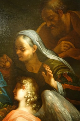 La Sainte Famille avec Sainte Anne et un ange, école romaine 2e moitié du 18e siècle - La Crédence
