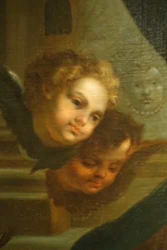 XVIIIe siècle - La Sainte Famille avec Sainte Anne et un ange, école romaine 2e moitié du 18e siècle