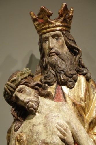 Antiquités - Trinité en bois sculpté et polychromé, Allemagne vers 1500