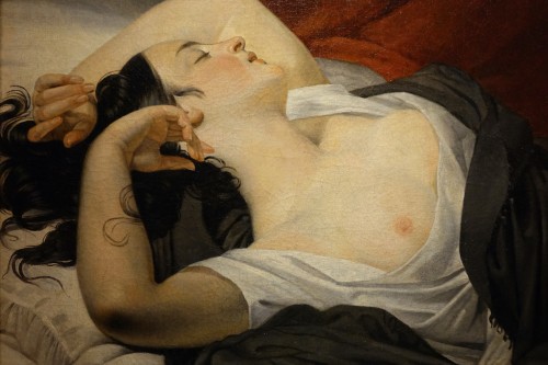 Young woman in bed, France circa 1830-1840