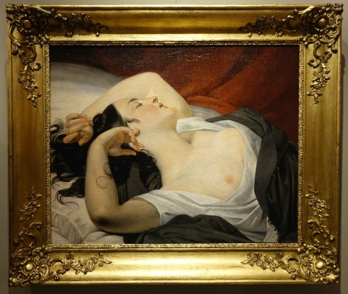 Young woman in bed, France circa 1830-1840 - Paintings & Drawings Style Louis-Philippe