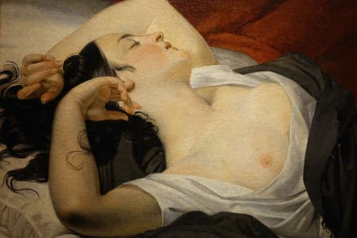 Antiquités - Young woman in bed, France circa 1830-1840