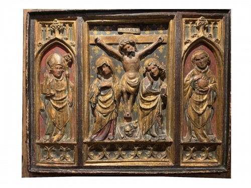 Triptyque sculpté en mi-relief, sud de la France fin 15e début 16e siècle
