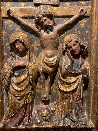Triptyque sculpté en mi-relief, sud de la France fin 15e début 16e siècle - Art sacré, objets religieux Style Renaissance