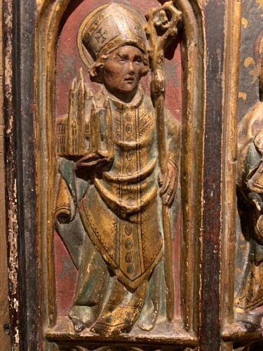 Art sacré, objets religieux  - Triptyque sculpté en mi-relief, sud de la France fin 15e début 16e siècle