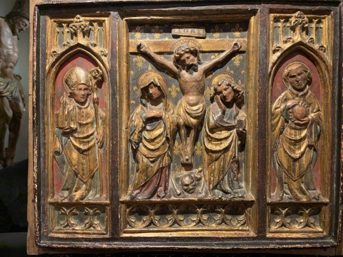 Antiquités - Triptyque sculpté en mi-relief, sud de la France fin 15e début 16e siècle