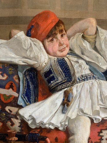 Tableaux et dessins Tableaux XIXe siècle - Jeune garçon habillé en evzone - Fernand Gaudfroy, 1908