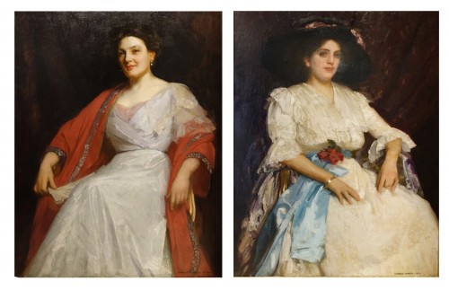 Paire de portraits d'élégantes - Harold SPEED, 1912