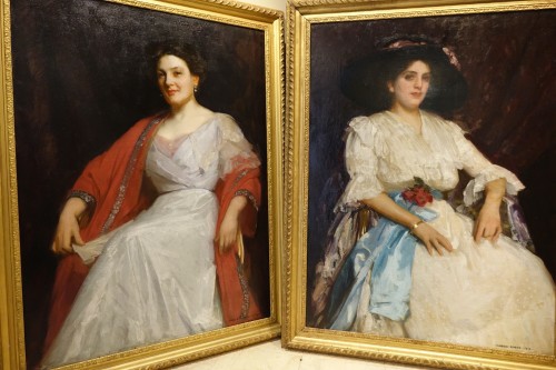 Antiquités - Pair of portraits of elegant ladies - Harold SPEED, 1912