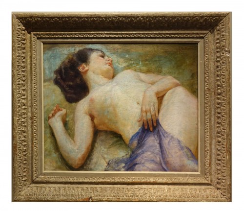 Jeune femme allongée à moitié dévêtue - Francesco de Nicola, 1930