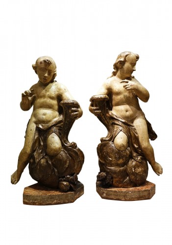 Paire de grandes statues baroques, Italie Gênes 17e siècle
