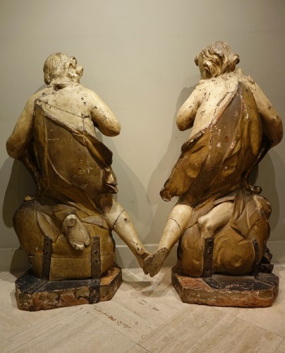 Antiquités - Paire de grandes statues baroques, Italie Gênes 17e siècle