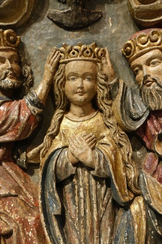 "Le Couronnement de la Vierge", Espagne vers 1500 - Sculpture Style Renaissance