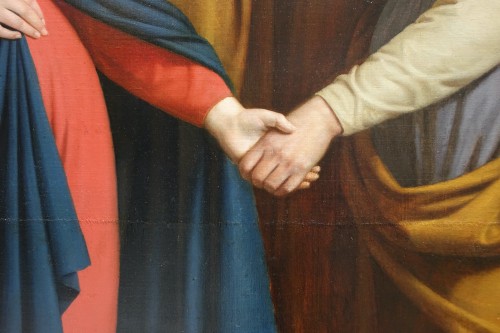 XIXe siècle - Très grande huile sur toile "La Visitation "- France vers 1820 