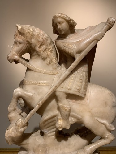 Saint Georges terrassant le dragon, Flandres, 17e siècle - Sculpture Style Louis XIII