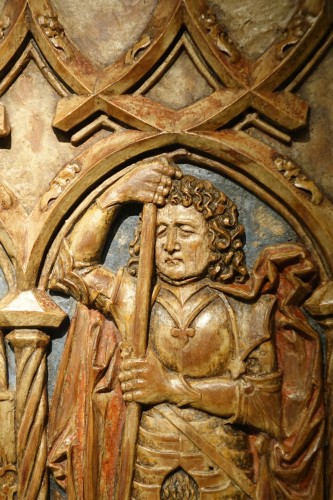 Sculpture Sculpture en Bois - Saint Michel et Saint Georges, mi-relief en bois de tilleul Allemagne vers 1500