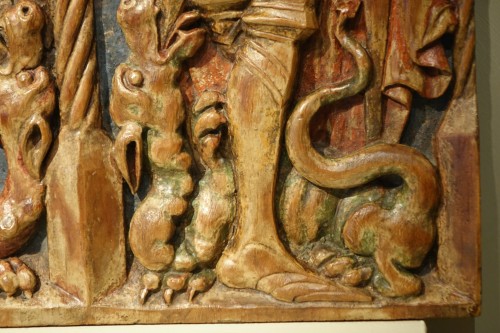 <= 16th century - Saint Michael and Saint George, lime wood mid-relief Germany c. 1500