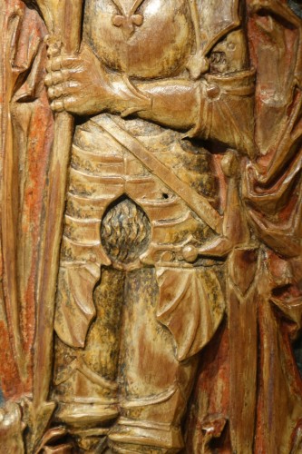 Antiquités - Saint Michael and Saint George, lime wood mid-relief Germany c. 1500