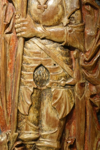 Antiquités - Saint Michel et Saint Georges, mi-relief en bois de tilleul Allemagne vers 1500