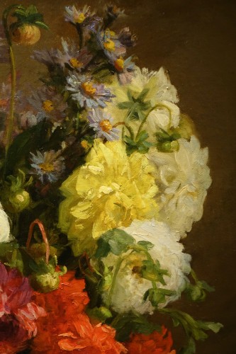 Bouquet de Dahlias dans un vase Japonais, A.MELOT, 1883 - La Crédence