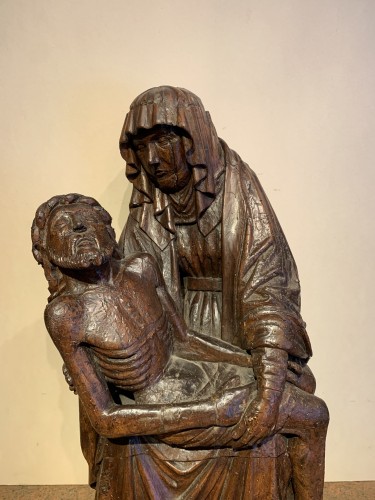 Pieta en bois de chêne, Allemagne, vers 1500 - Art sacré, objets religieux Style Renaissance
