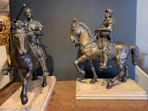 Paire de bronzes représentant des Condottiere Vénitiens, France ou Italie - Sculpture Style Louis-Philippe
