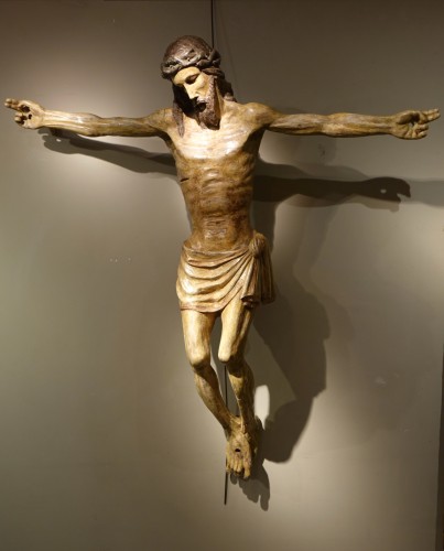 Antiquités - Très grand Christ en bois peint, Allemagne16e siècle