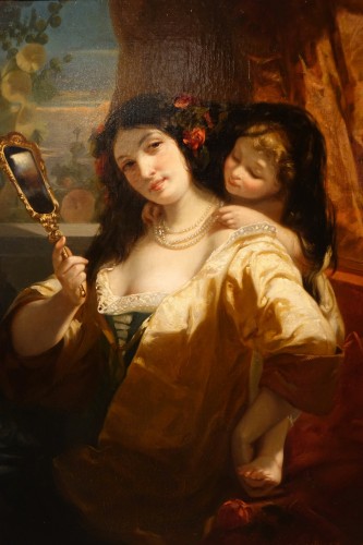 Young Woman At The Mirror  -  Ch. Louis Muller (1815-1892) - 