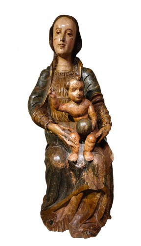 Grande Vierge à l'Enfant en bois polychromé, Espagne 16e siècle