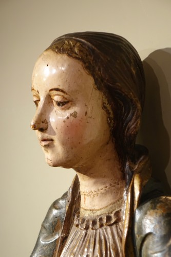 Antiquités - Large Virgin and Child in polychrome wood, Spain, 16th c.