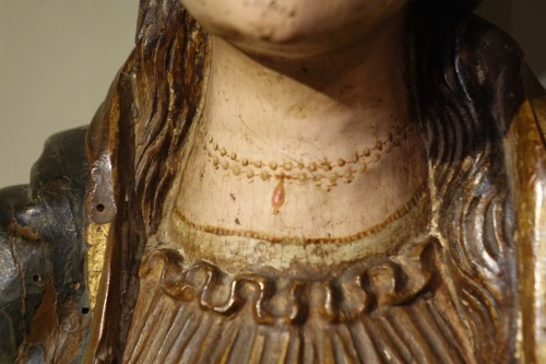 Antiquités - Large Virgin and Child in polychrome wood, Spain, 16th c.