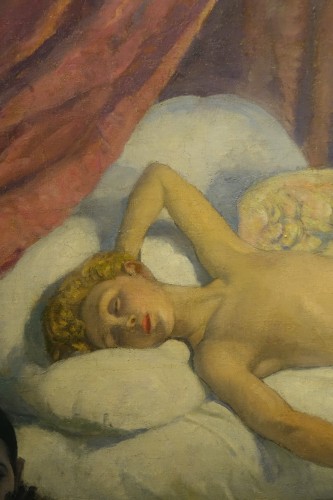 Tableaux et dessins Tableaux du XXe siècle - Le sommeil de Cupidon, A.M. RAYNOLT vers 1925-1930