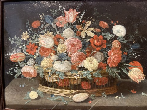 Corbeille de fleurs - Jan Van KESSEL le jeune (1654-1708) - Tableaux et dessins Style Louis XIV