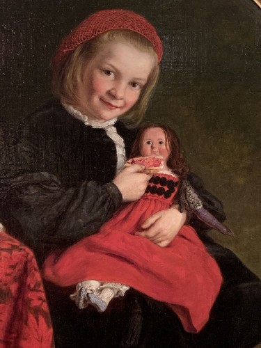 Jeune fille tenant une poupée, James Collinson ( 1825-1881) - Tableaux et dessins Style Napoléon III