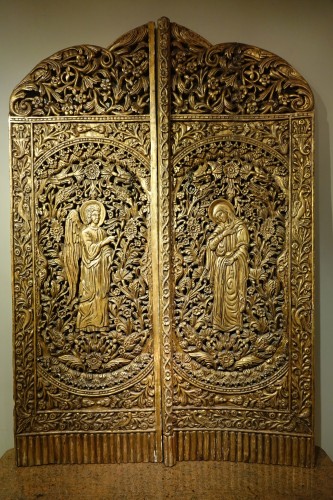 Antiquités - Iconostasis door depicting the Annunciation, Balkans? 19th century