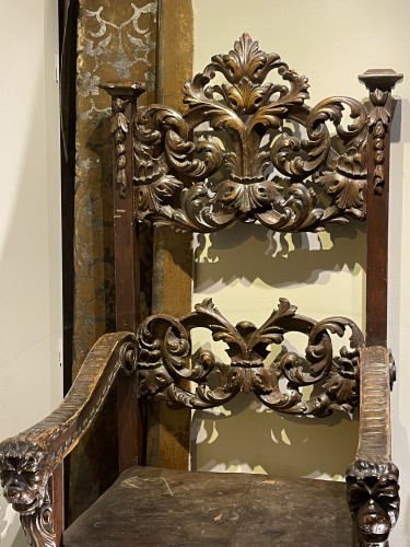 Très grande paire de fauteuils , Italie Toscane 17e siècle - Sièges Style Louis XIII