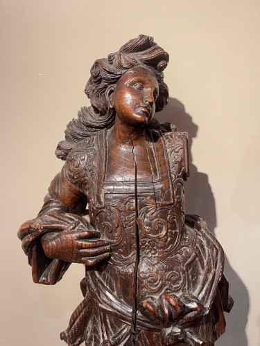 Paire d'anges céroferaires, Flandres, 17e s. - Sculpture Style Louis XIII